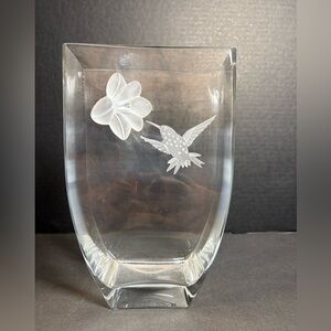 Mikasa Crystal Summer Nectar vase etched hummingbird 3D frosted crystal flower